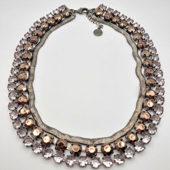 Vintage Bill Blass Silvertone 18" Statement Necklace Brown Crystal Rhinestones - Picture 1 of 6